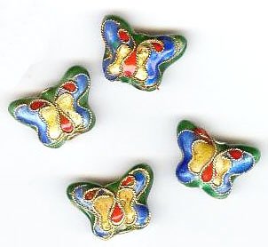 4 11x17mm Green Cloisonné Butterfly Beads