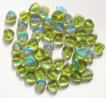 50 9mm Transparent Matte Olive Givre AB Leaf Beads