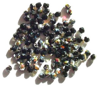 100 4mm Faceted Black Vitrail Firepolish Beads