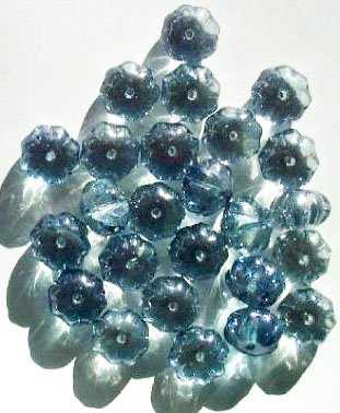 25 7x11mm Transparent Crystal Blue Lustre Melon Beads