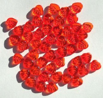 50 9mm Transparent Orange Leaf Beads