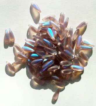 100 3x11mm Matte Transparent Light Amethyst AB Dagger Beads