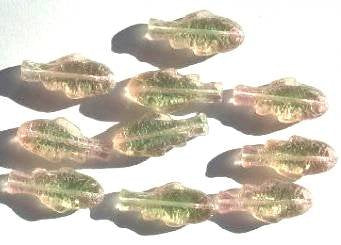 10 28x13mm Two Tone Green and Pink Fish Beads