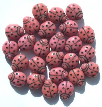 25 14mm Opaque Pink Ladybug Glass Beads