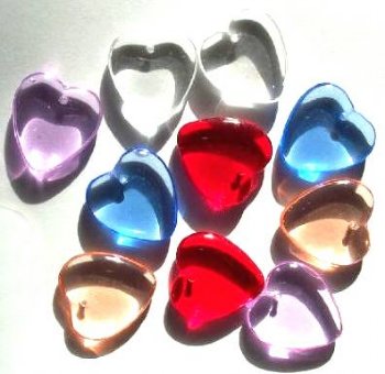 10 7x24mm Transparent Glass Heart Pendant Mix Pack