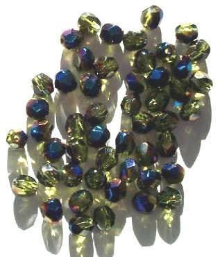 50 6mm Faceted Olive Azuro Firepolish Beads