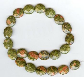 1 Flat Faceted 18x15mm Unakite Oval Bead