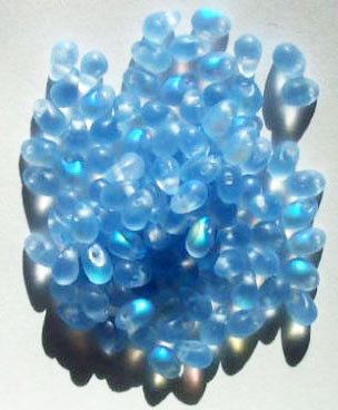 100 4x6mm Transparent Matte Light Sapphire AB Drop Beads
