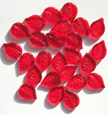 25 18x13mm Transparent Red Glass Leaf Beads