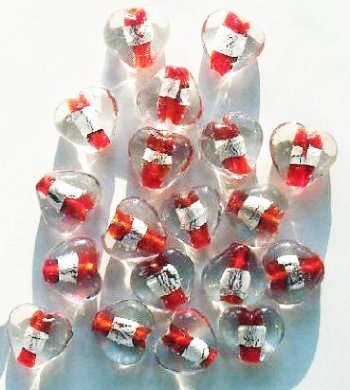 12x16mm 20 Red & Crystal Silver Foil Heart Beads