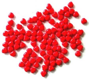 100 6mm Opaque Red Heart Beads