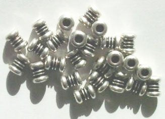 25 7x6mm Antique Silver Double Ring Barbell Metal Tube Beads