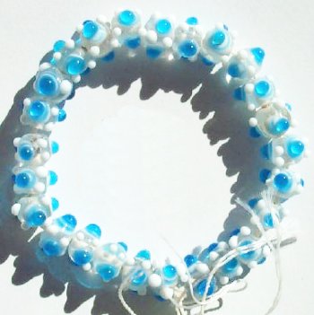25 7mm Aqua & White Bumpy Glass Beads