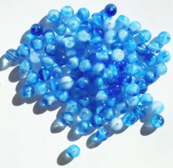 50 6mm Round Blue and White Glass Beads