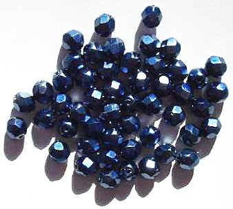 50 6mm Faceted Matte Metallic Navy Firepolish Beads