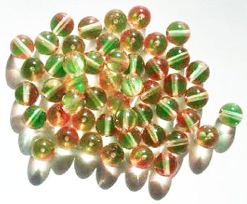 25 8mm Transparent Pink & Light Green Round Glass Beads
