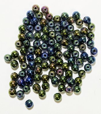 100 4mm Metallic Green AB Round Glass Beads