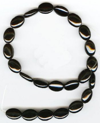 16 inch strand of 17x12mm Flat Oval Black Onyx