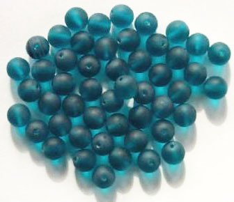 25 8mm Transparent Matte Dark Aqua Round Glass Beads