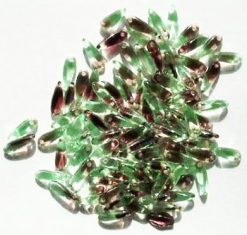 100 3x11mm Two Tone Amethyst & Light Green Dagger Beads