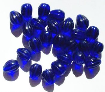 25 11x9mm Transparent Cobalt Grooved Drop Beads