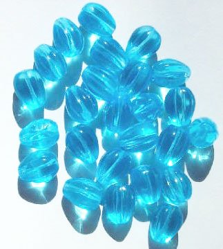 25 11x9mm Transparent Aqua Grooved Drop Beads