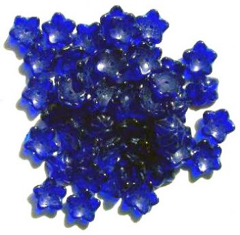50 4x10mm Transparent Cobalt Cupped Flower Beads
