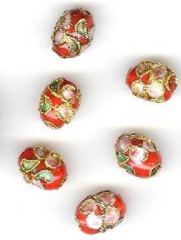 6 9mm Red Cloisonné Ovals