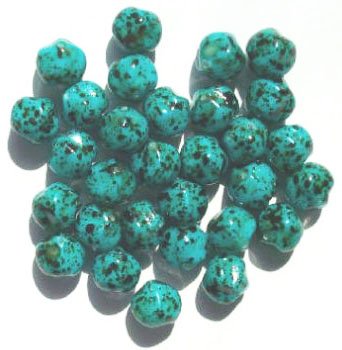 30 10mm Ruffled Round Turquoise & Black Glass Beads