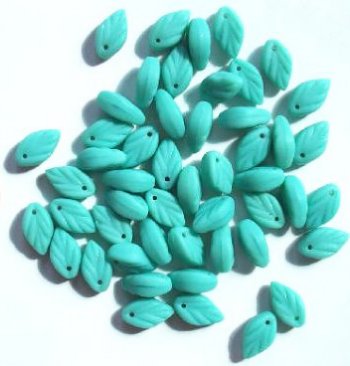 50 12mm Opaque Matte Turquoise Leaf Beads