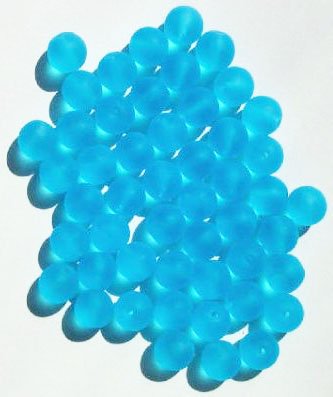 25 8mm Transparent Matte Aqua Round Glass Beads