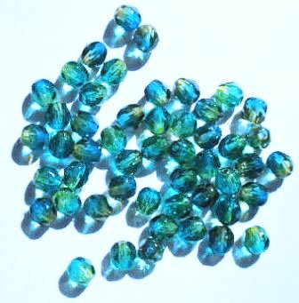 50 6mm Faceted Two Tone Blue & Olive Green Beads