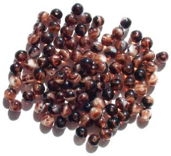50 6mm Round Dark Topaz & White Glass Beads