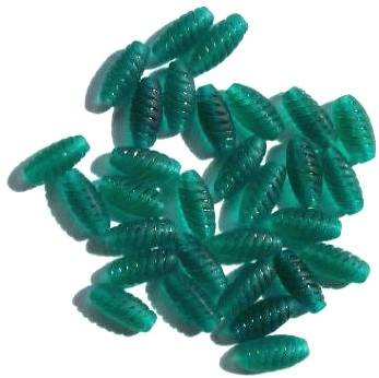 30 15mm Matte Emerald Ridged Glass Oval Beads