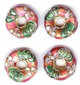4 16x5mm Pink Cloisonné Donuts