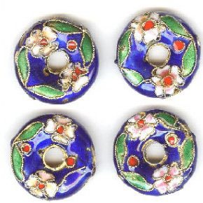 4 20x6mm Dark Blue Cloisonné Donuts