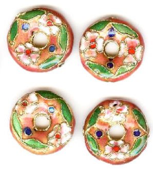 4 20x6mm Pink Cloisonné Donuts