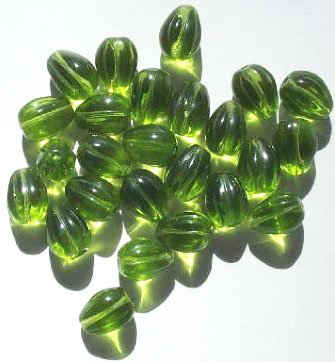 25 11x9mm Transparent Olivine Grooved Drop Beads