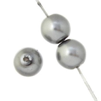 16 inch strand of 6mm Light Grey / Silver Round Glass Pearl Beads