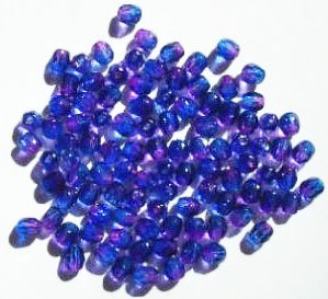 100 4mm Faceted Two Tone Fuchsia & Sapphire Firepolish Beads