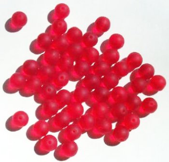 25 8mm Transparent Matte Red Round Glass Beads