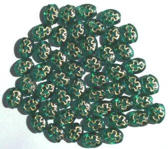 60 8x6mm Flat Oval Rosary - Emerald with Gold Dove