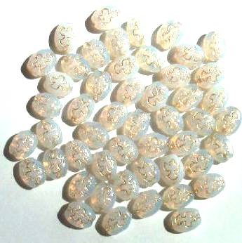 60 8x6mm Flat Oval Rosary - Opal with Gold Dove