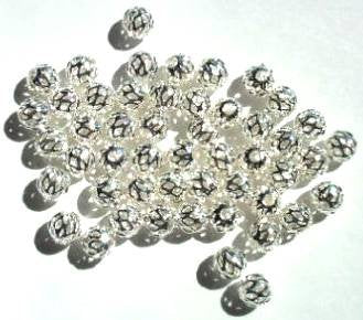50 6mm Round Bright Silver Plated Filigrae Beads