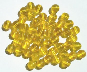 25 8mm Transparent Yellow Round Glass Beads