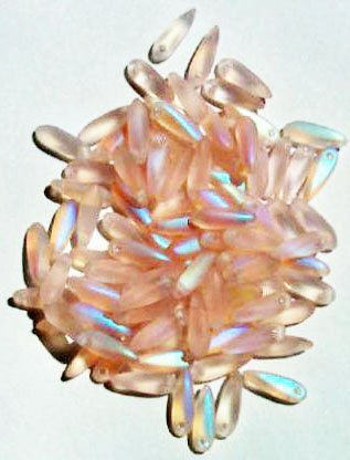 100 3x11mm Matte Transparent Pink AB Dagger Beads