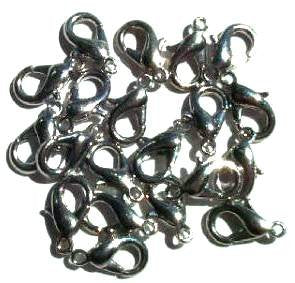 20 15mm Rhodium Finish Lobster Claw Clasps