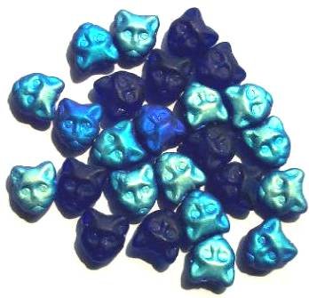 25 13mm Matte Cobalt AB Cat Face Glass Beads