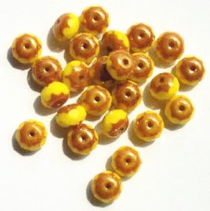 25 5x7mm Faceted Opaque Yellow & Copper Donut Beads