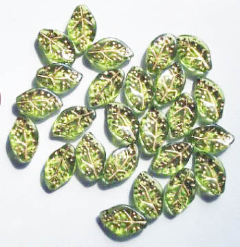 25 14x9mm Olive with Gold Wavy Leaf Beads